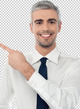 Happy man pointing at something