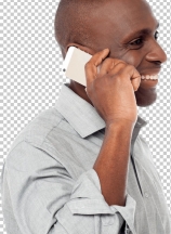 African male using is cell phone