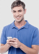 Happy young man using mobile