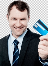 Cheerful businessman holding credit card