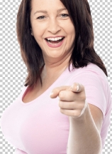 Happy woman pointing at the camera